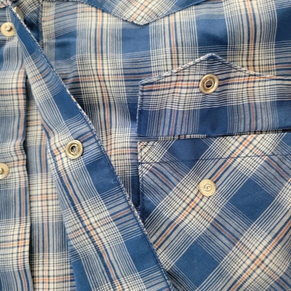 Wrangler Wrancher Men's Blue Plaid Pearl Snap Button-Up Shirt XXL - Picture 7 of 16